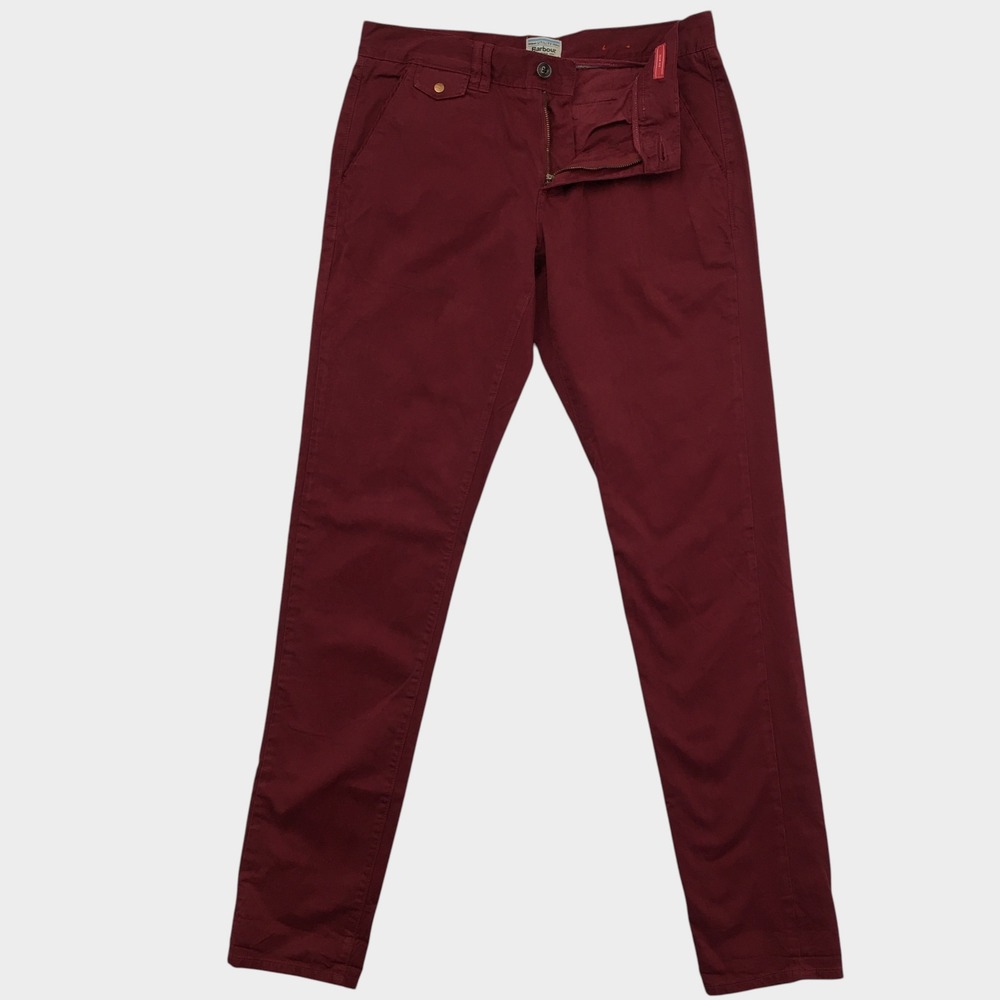 Barbour Utility Mens Slim Fit Chino Pants Maroon Burgundy Red 34x36